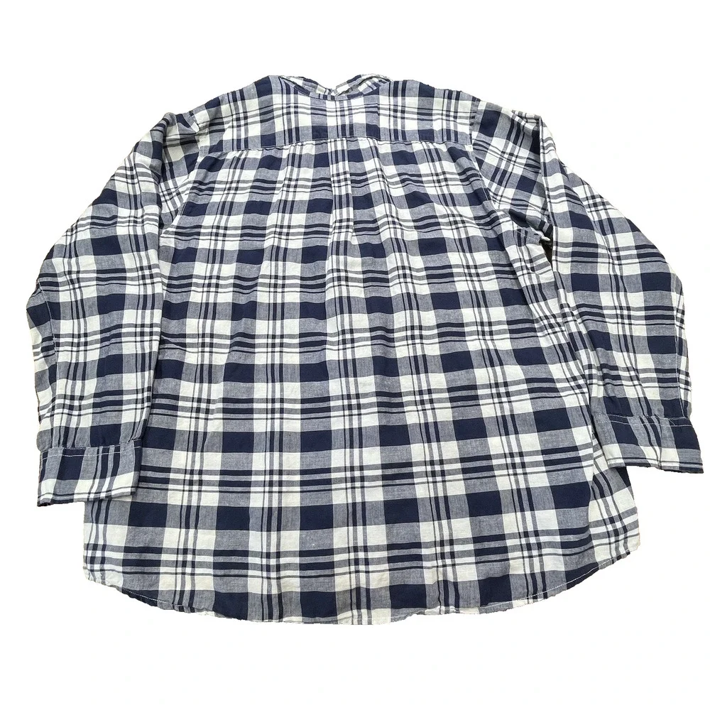 The North Face Linen Blend Button Down Shirt XXL Blue Plaid Collared Outdoor